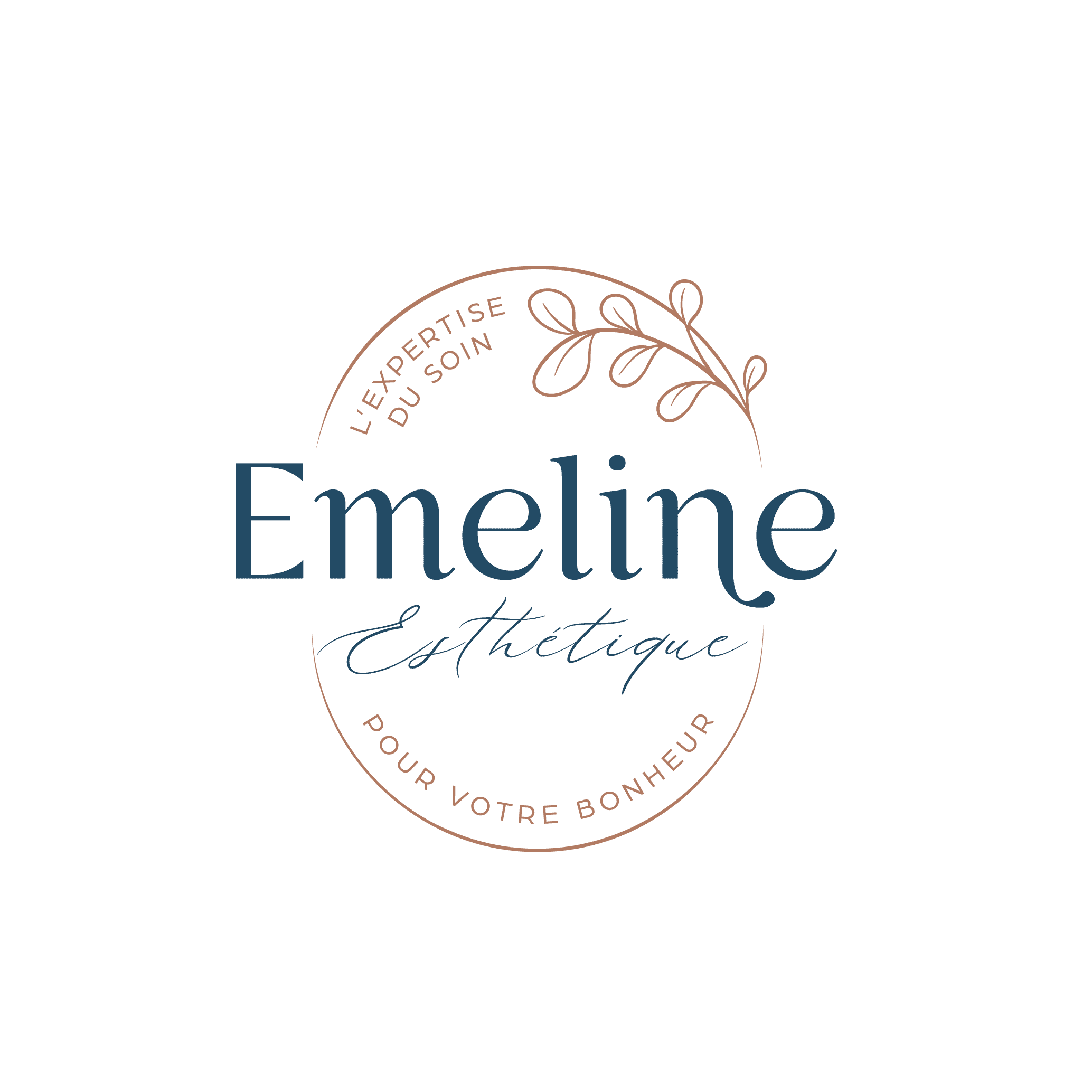 Logo de l'institut couleur bleu et marron, Emeline Esthétique, esthéticienne, 85130 La Verrie Vendée